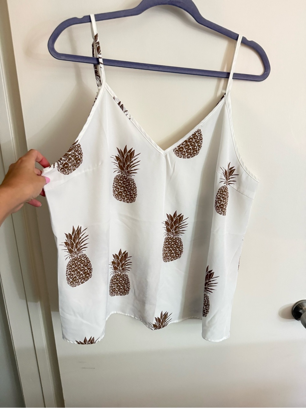 SHEIN White Pineapple Print Cami with Brown Motif